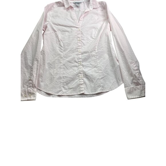 H&M Womens Pink White Striped Button Front Top Blouse Size 14 Semi Sheer - Picture 3 of 7